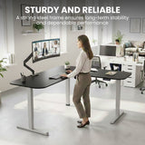 FORTIA Corner Standing Desk, 160x140cm, 72-118cm Sit to Stand Up Electric Height Adjustable, Black Desktop/Silver Frame - Side View