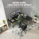 FORTIA Corner Standing Desk, 160x140cm, 72-118cm Sit to Stand Up Electric Height Adjustable, Black Desktop/Silver Frame
