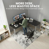 FORTIA Corner Standing Desk, 160x140cm, 72-118cm Sit to Stand Up Electric Height Adjustable, Black Desktop/Silver Frame - Close-Up Angle
