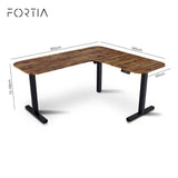 FORTIA Corner Standing Desk, 160x140cm, 72-118cm Sit to Stand Up Electric Height Adjustable, Walnut Style Desktop/Black Frame - Rear View