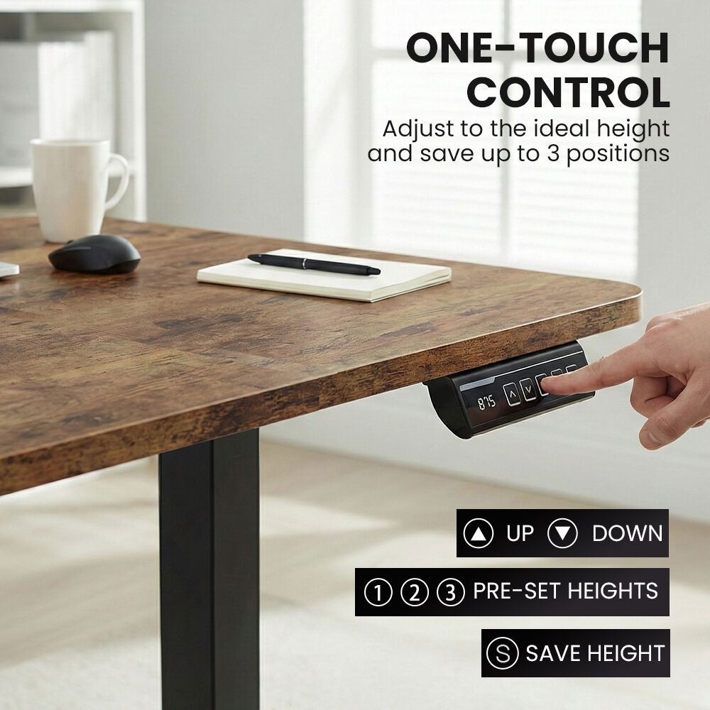 FORTIA Corner Standing Desk, 160x140cm, 72-118cm Sit to Stand Up Electric Height Adjustable, Walnut Style Desktop/Black Frame