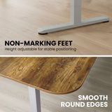 FORTIA Corner Standing Desk, 160x140cm, 72-118cm Sit to Stand Up Electric Height Adjustable, Walnut Style Desktop/Silver Frame - Low Angle