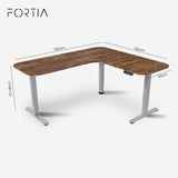FORTIA Corner Standing Desk, 160x140cm, 72-118cm Sit to Stand Up Electric Height Adjustable, Walnut Style Desktop/Silver Frame