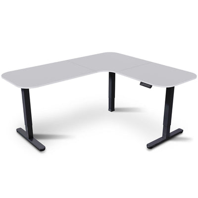 FORTIA Corner Standing Desk, 160x140cm, 72-118cm Sit to Stand Up Electric Height Adjustable, White Desktop/Black Frame