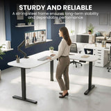 FORTIA Corner Standing Desk, 160x140cm, 72-118cm Sit to Stand Up Electric Height Adjustable, White Desktop/Black Frame - Side View