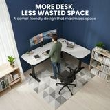 FORTIA Corner Standing Desk, 160x140cm, 72-118cm Sit to Stand Up Electric Height Adjustable, White Desktop/Black Frame