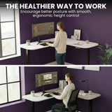 FORTIA Corner Standing Desk, 160x140cm, 72-118cm Sit to Stand Up Electric Height Adjustable, White Desktop/Black Frame