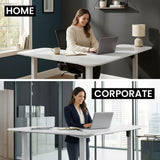 FORTIA Corner Standing Desk, 160x140cm, 72-118cm Sit to Stand Up Electric Height Adjustable, White Desktop/Silver Frame
