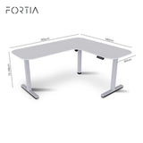 FORTIA Corner Standing Desk, 160x140cm, 72-118cm Sit to Stand Up Electric Height Adjustable, White Desktop/Silver Frame
