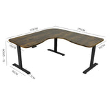 FORTIA 173W x 173W x 75D 3-Motor 120kg Load Adjustable Electric Sit to Stand Up Corner Desk - Walnut/Black Frame - Rear View