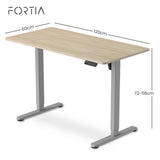 FORTIA Sit To Stand Standing Desk, 120x60cm, 72-118cm Electric Height Adjustable, Light Oak Style Desktop Silver Frame