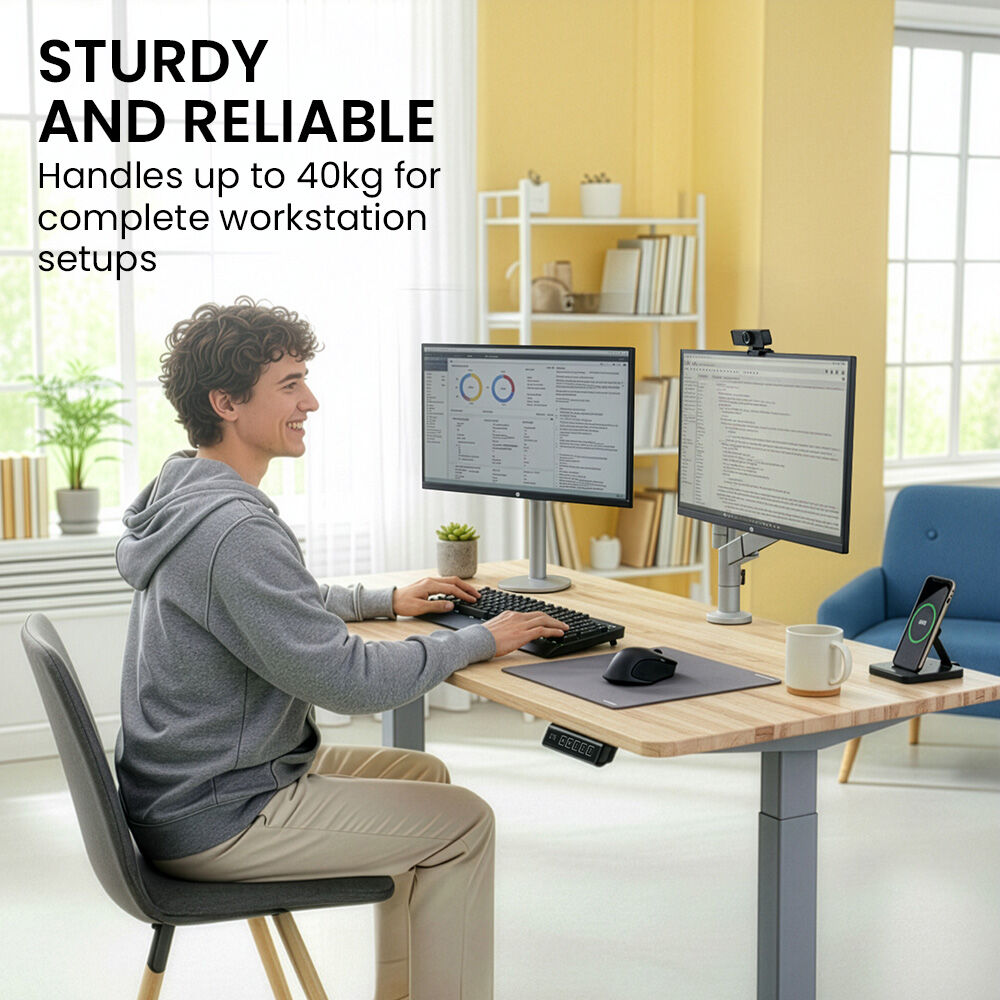 FORTIA Sit To Stand Standing Desk, 120x60cm, 72-118cm Electric Height Adjustable, Light Oak Style Desktop Silver Frame