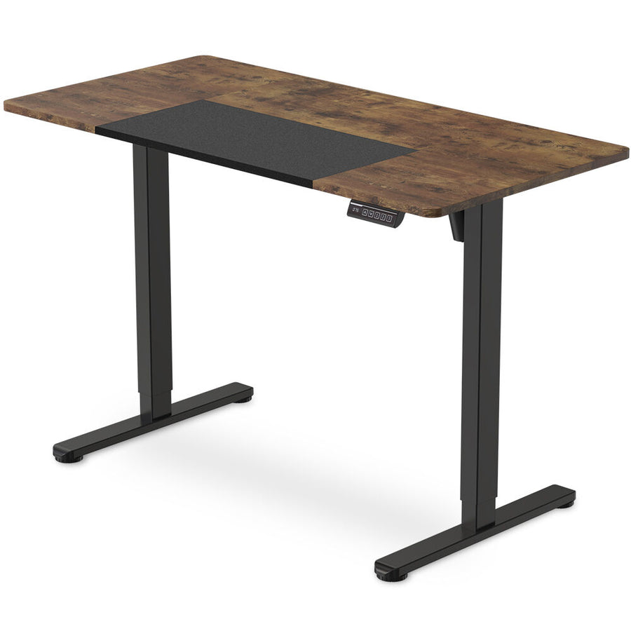 FORTIA Sit To Stand Standing Desk, 120x60cm, 72-118cm Electric Height Adjustable, Walnut Style Desktop Black Frame
