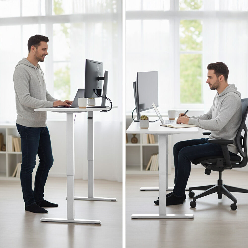FORTIA Electric Sit To Stand Up Standing Desk, 120x60cm, Height Adjustable, 40kg Rated, White