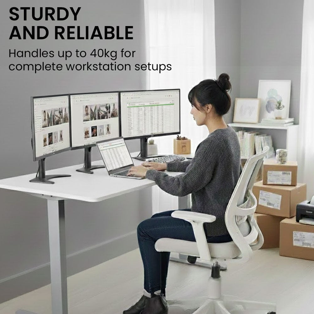 FORTIA Sit to Stand Standing Desk, 160x60cm, 72-118cm Electric Height Adjustable, White Desktop/Silver Frame