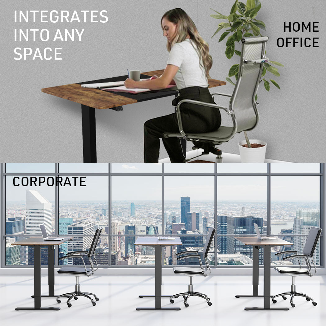 FORTIA Sit To Stand Up Standing Desk, 120x60cm, 72-118cm Electric Height Adjustable, 70kg Rated, Walnut Style/Black Frame