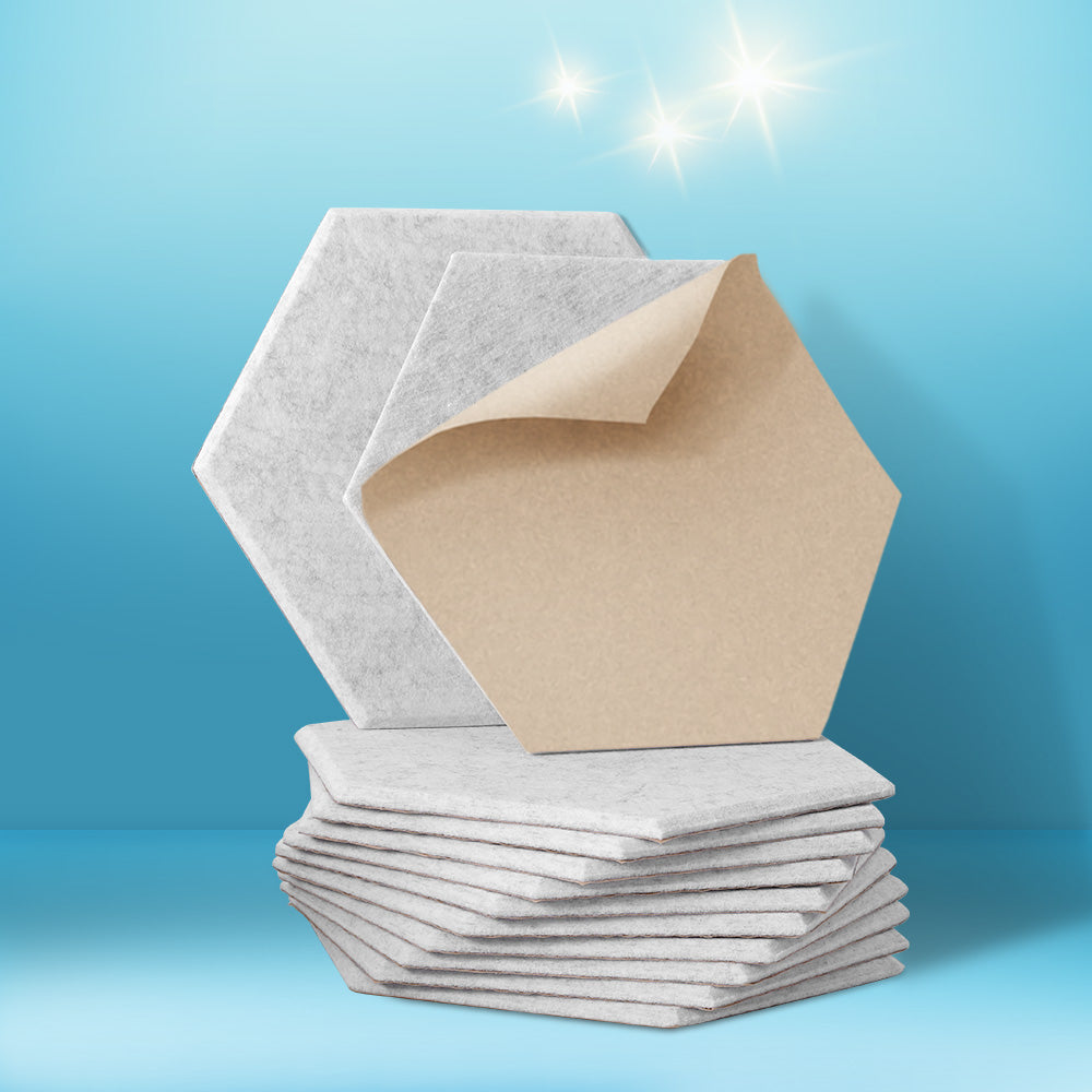 Hexagonal High-Density Acoustic Foam Soundproofing Panels - 12 Pack Grey 35x30x0.9cm