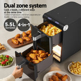 Devanti Air Fryer Oven 11L Dual Zone Fryers - 45-Degree Angle