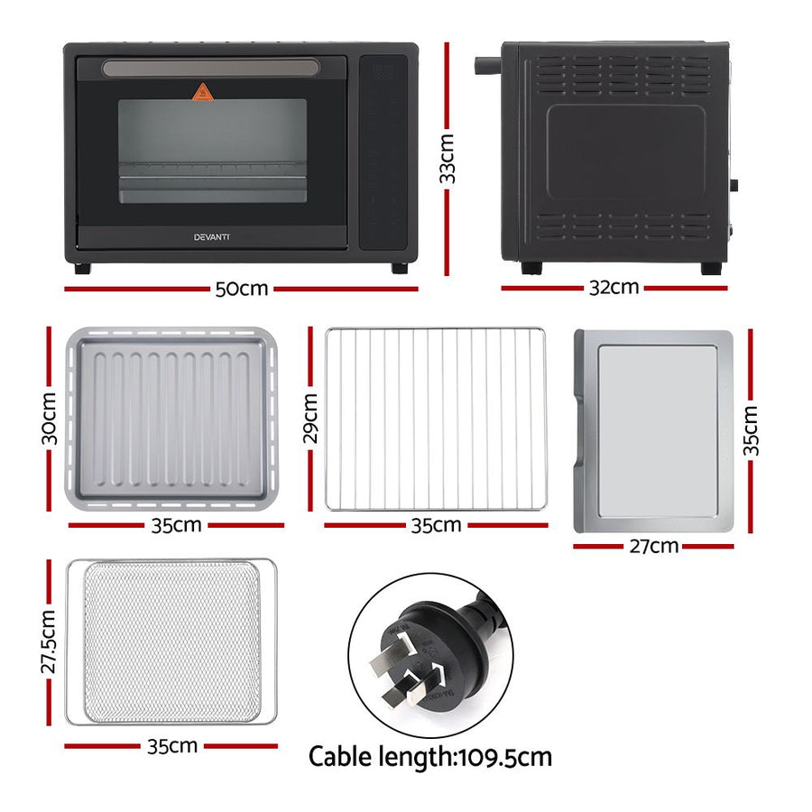 Devanti 32L black air fryer oven with LCD touch control panel, sensor touch control panel