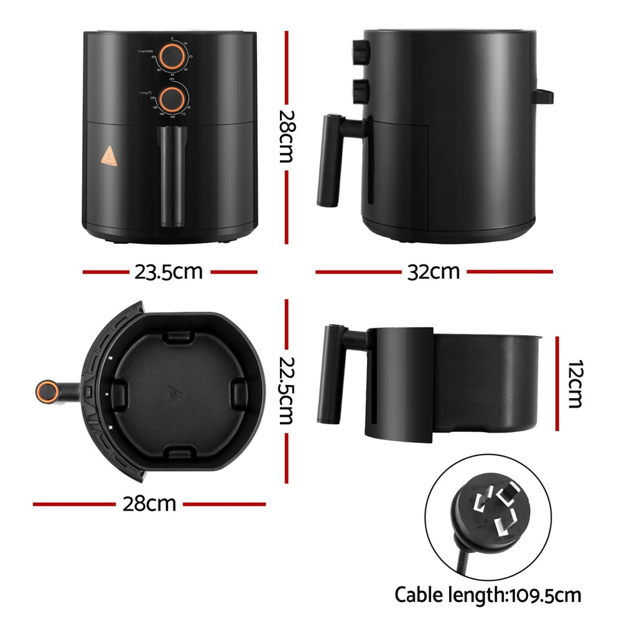 Devanti 4L Air Fryer Knob Control 1500W, image 2