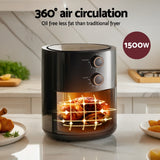 Devanti 4L 1500W Knob-Controlled Air Fryer with Timer and Oil-Free Cooking