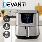 Devanti Air Fryer 7L LCD Fryers Stainless Steel - Side View