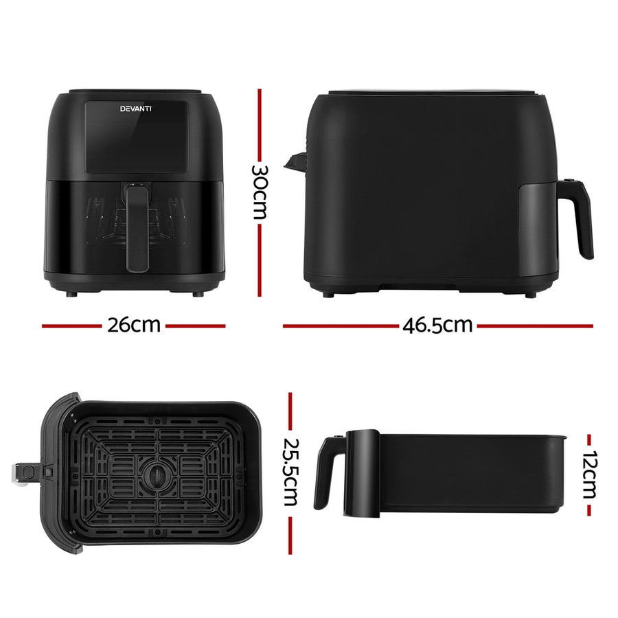 Devanti 8L LCD digital air fryer, black, 1700W, LCD touch control panel