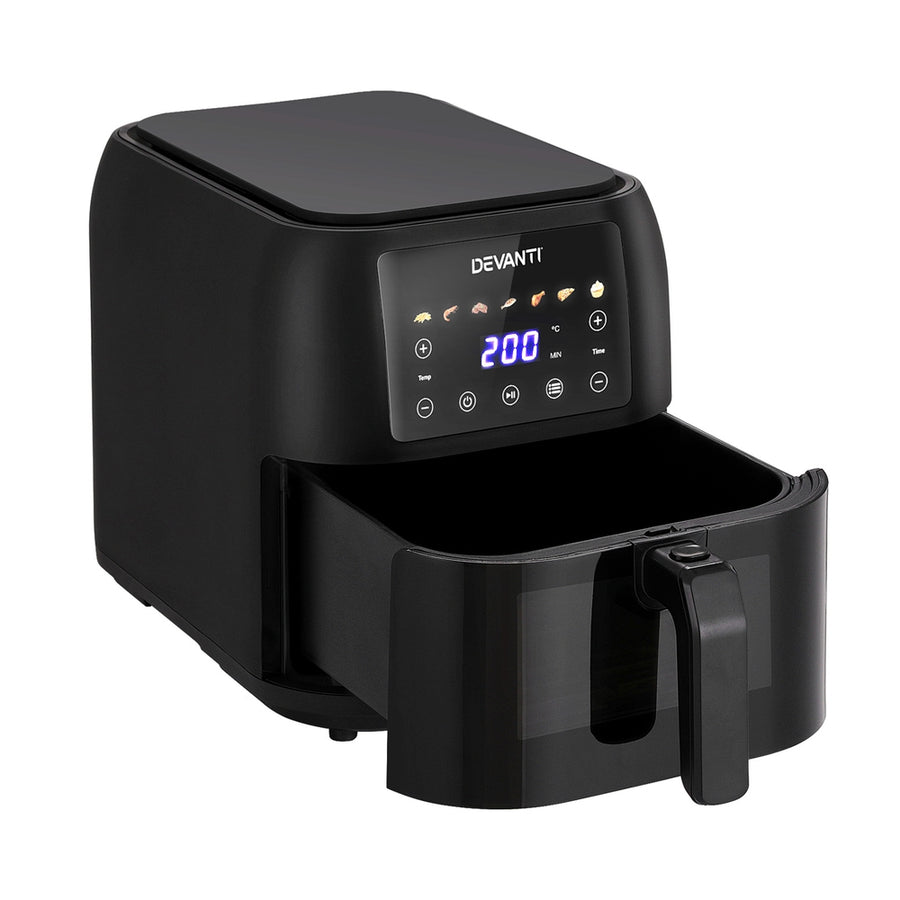 Devanti 8L LCD digital air fryer, black, 1700W, tempered glass viewing window
