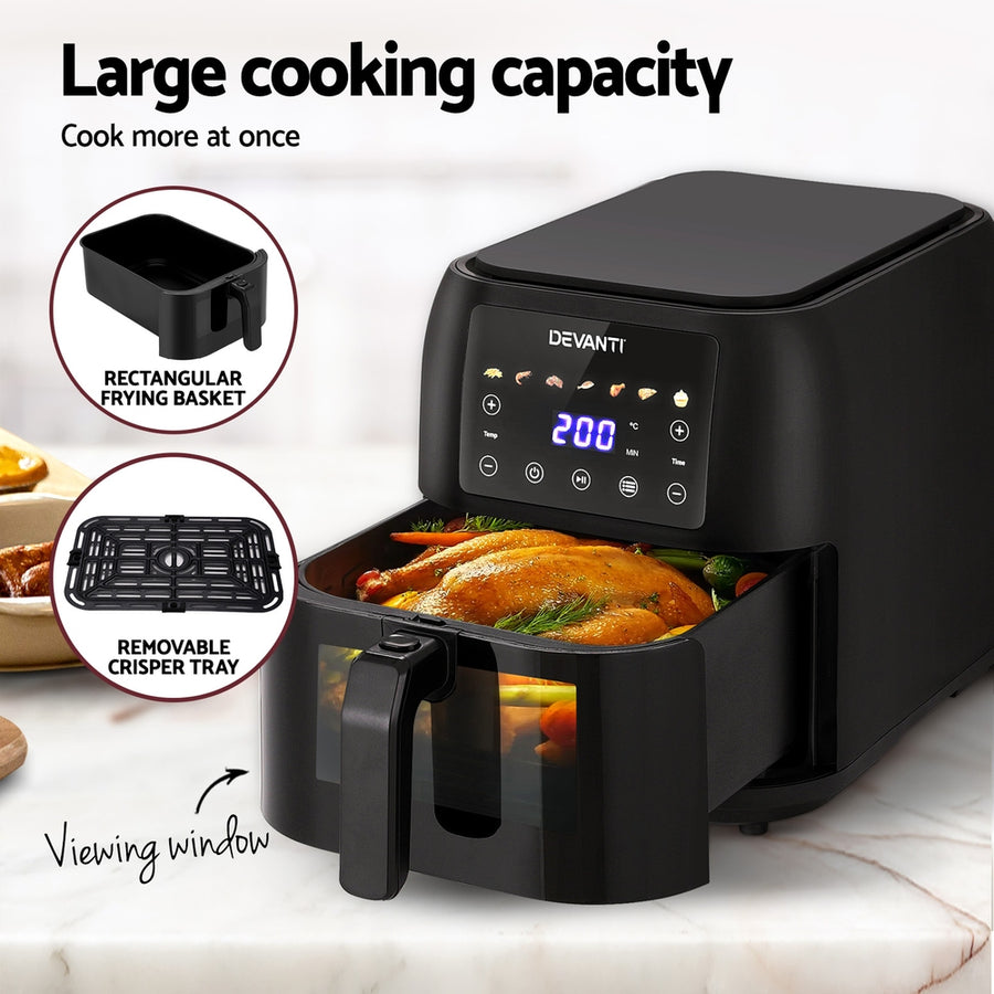 Devanti 8L LCD digital air fryer, black, 1700W, removable crisper tray