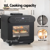 Devanti Steam Air Fryer Oven 15L W/ LCD Touch 1600W - 45-Degree Angle