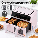 Devanti Air Fryer 9L Dual Zone Fryers 2600W Pink - Close-Up Angle