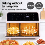 Devanti Air Fryer 9L Dual Zone Fryers 2600W Pink - Low Angle