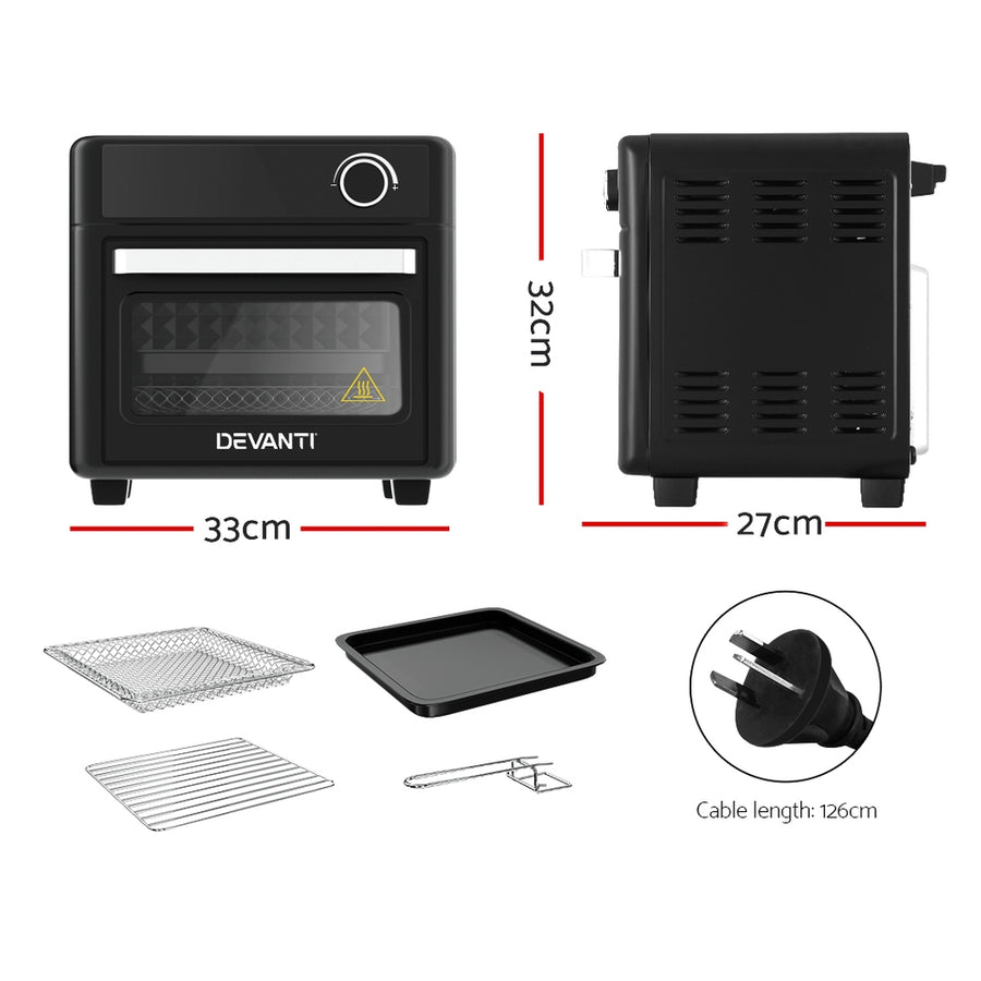 Devanti 15L black air fryer oven with LCD touch control panel, LCD touch control panel