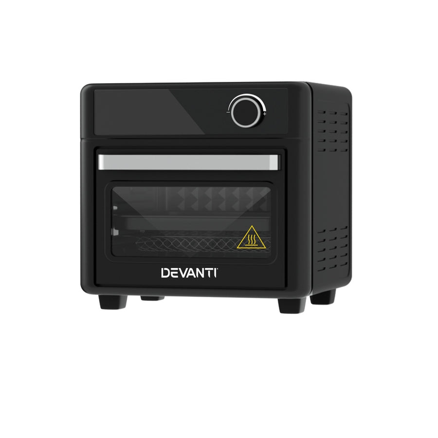 Devanti 15L black air fryer oven with LCD touch control panel, tempered glass viewing door