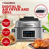 Homemaid Digital 6L Air Fryer and Grill Stainless Steel Housing LED Display - Low Angle