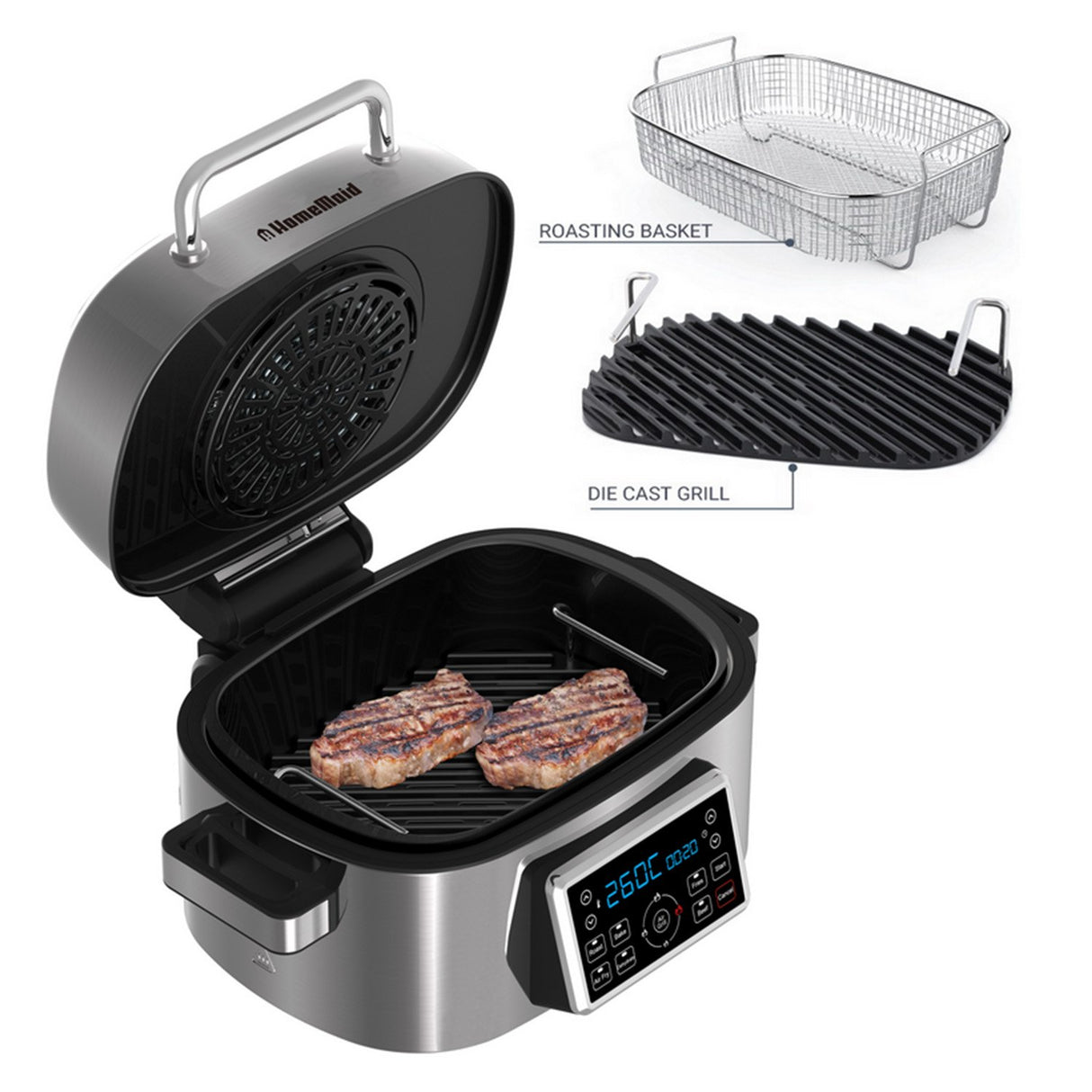 Homemaid Digital 6L Air Fryer and Grill Stainless Steel Housing LED Display