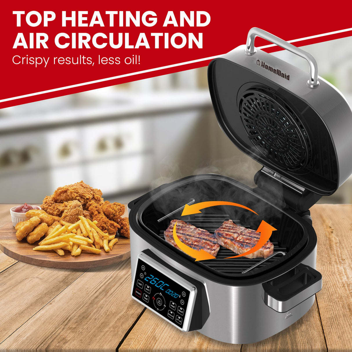 Homemaid Digital 6L Air Fryer and Grill Stainless Steel Housing LED Display