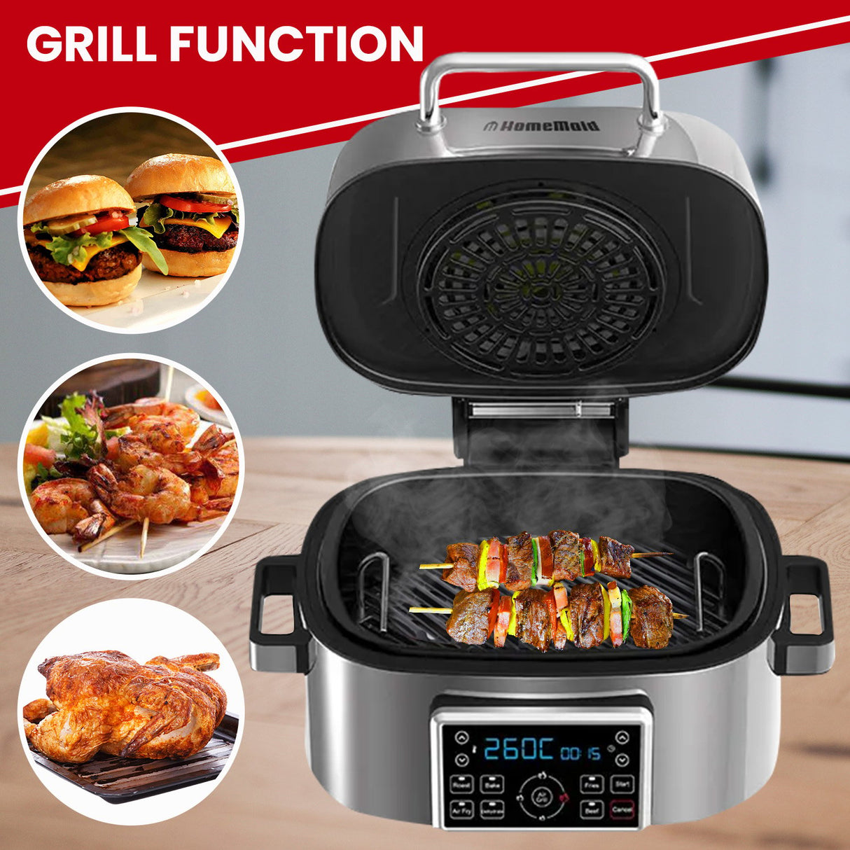 Homemaid Digital 6L Air Fryer and Grill Stainless Steel Housing LED Display