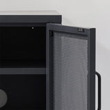 ArtissIn Bedside Table Mesh Door Cabinet - Black - Top-Down View