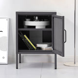 ArtissIn Bedside Table Mesh Door Cabinet - Black - Rear View