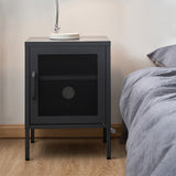 ArtissIn Bedside Table Mesh Door Cabinet - Black - Low Angle