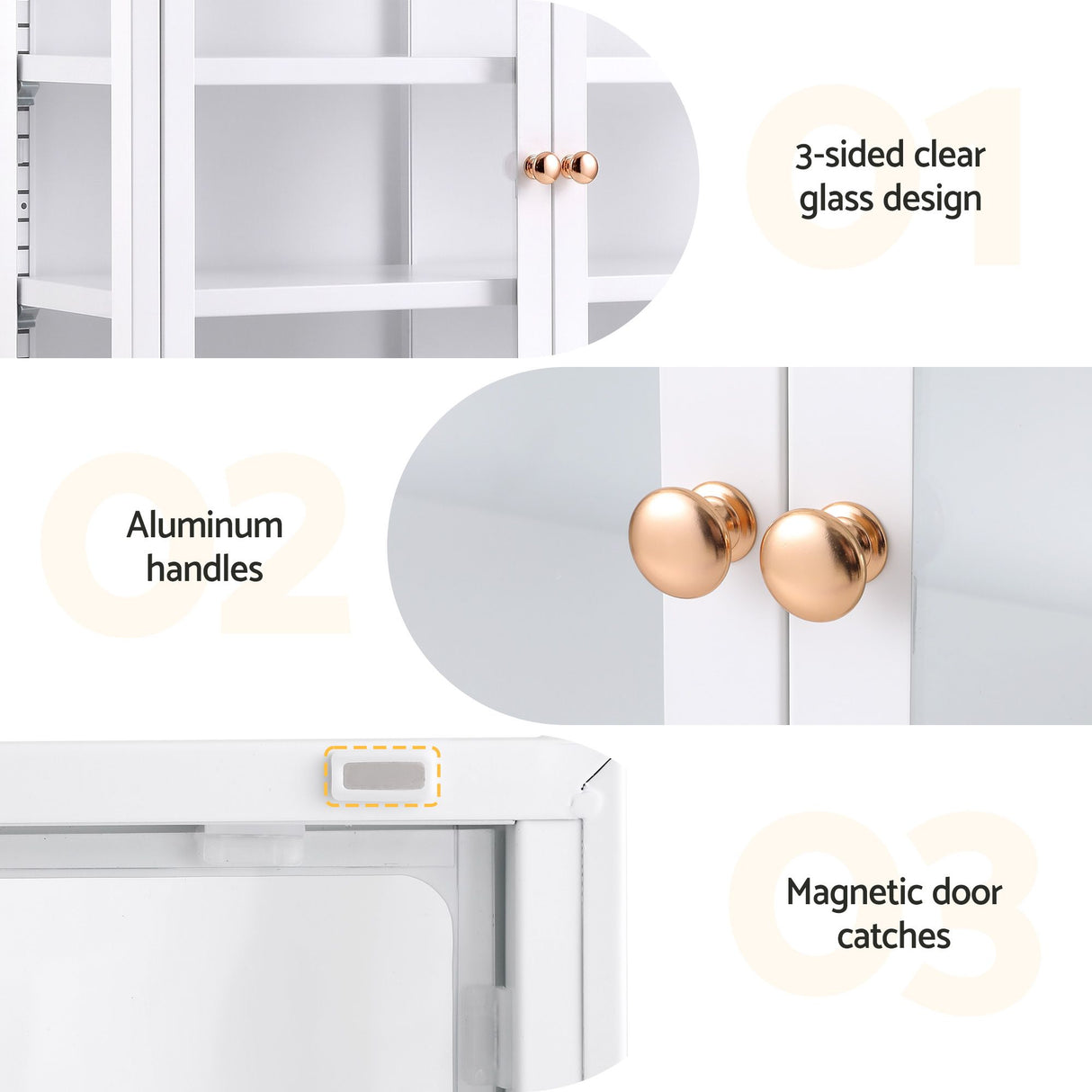 Artiss Buffet Cabinet Sideboard Wall Mounted Clear Display Storage 60cm White