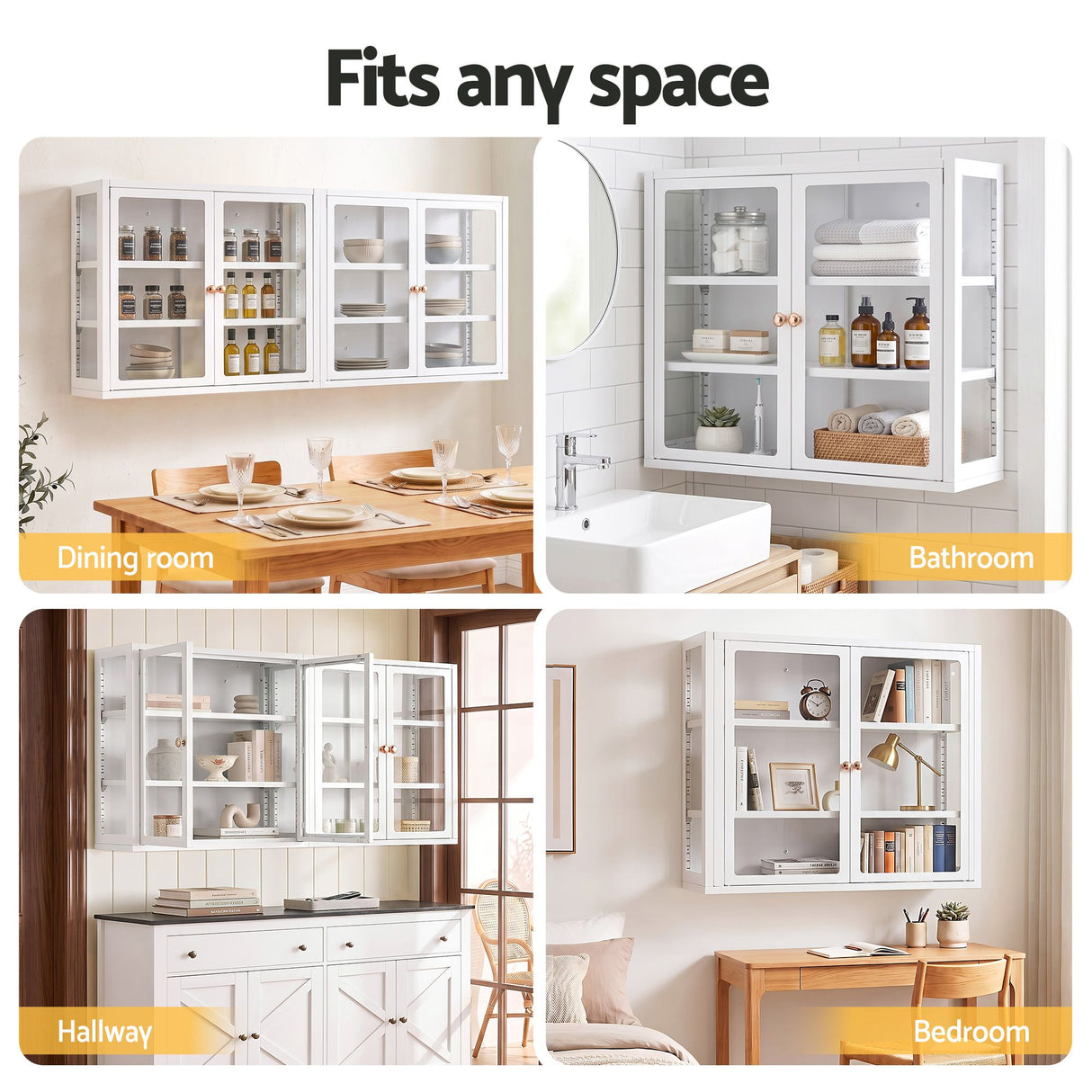 Artiss Buffet Cabinet Sideboard Wall Mounted Clear Display Storage 60cm White