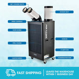 POLYCOOL 4.5kW Portable Industrial Spot Cooler, with Twin Cooling Ducts, 15A Plug - Front View