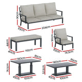 Gardeon 5-Piece Outdoor Furniture Setting Table Chair Set Aluminium Sofa 7-Seater - Front View