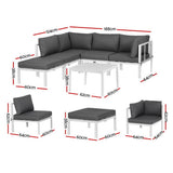 Gardeon 6PCS Outdoor Sofa Set Aluminium Table and Chairs Lounge Patio Furniture - Front View