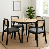 Levede Dining Chair Wood Rattan Armless Black x4 - Close-Up Angle
