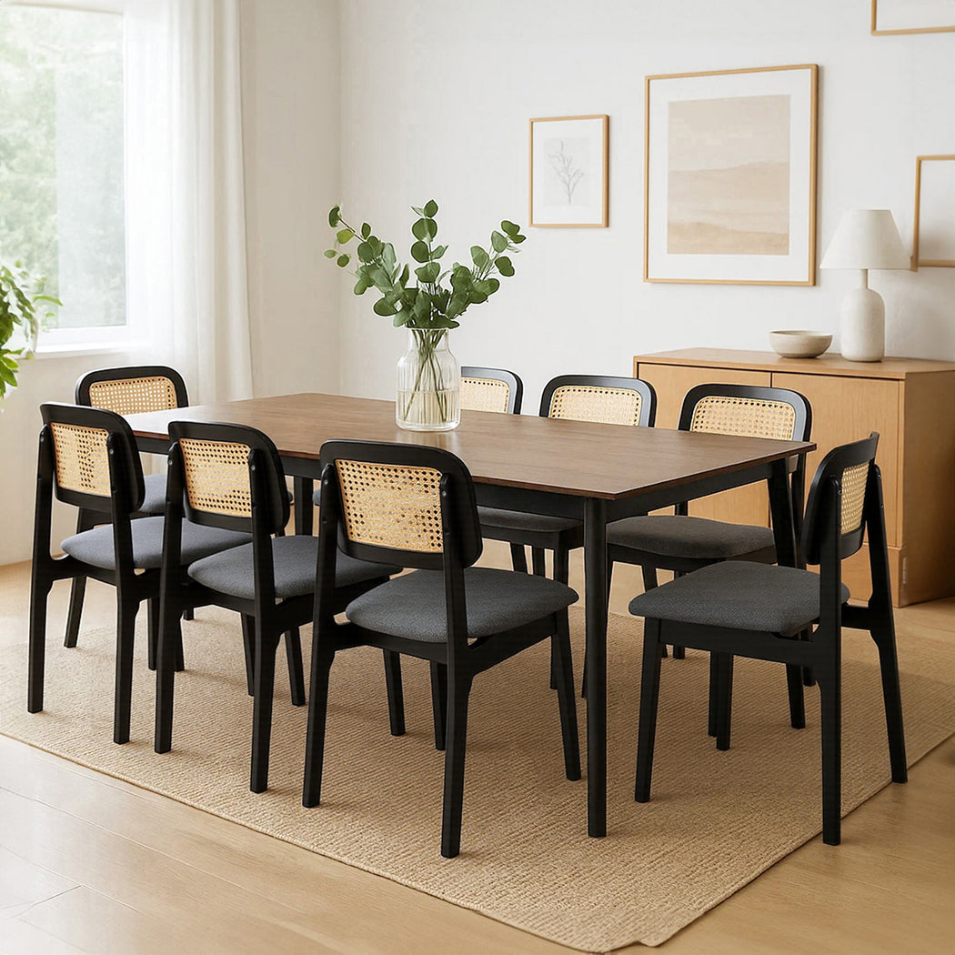 Levede Dining Chair Wood Rattan Armless Black x8-2006732736517246983