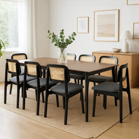 Levede Dining Chair Wood Rattan Armless Black x8-2006732736517246983