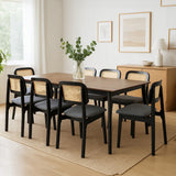 Levede Dining Chair Wood Rattan Armless Black x8 - Close-Up Angle